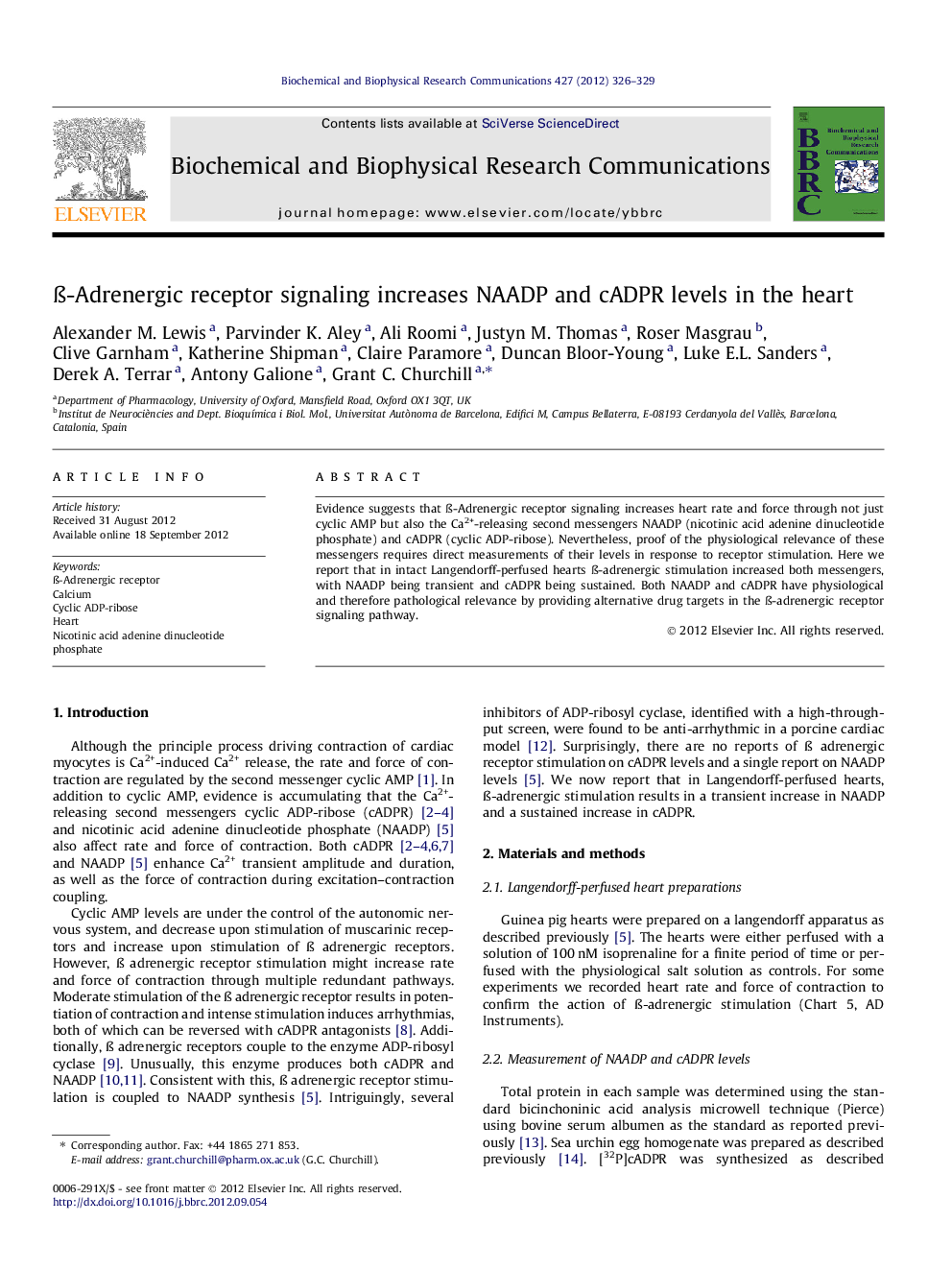 ß-Adrenergic receptor signaling increases NAADP and cADPR levels in the heart