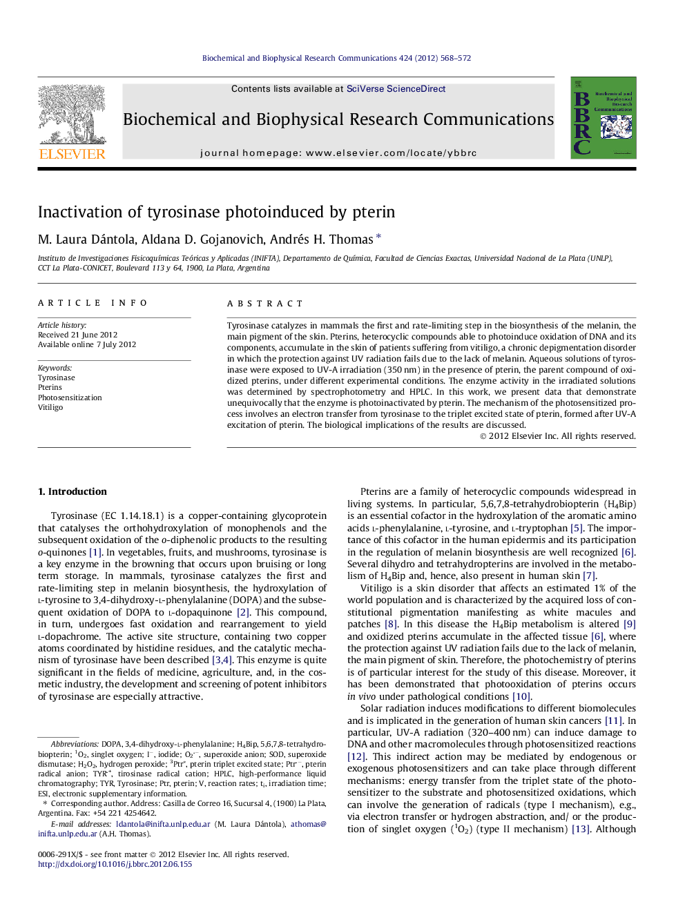 Inactivation of tyrosinase photoinduced by pterin