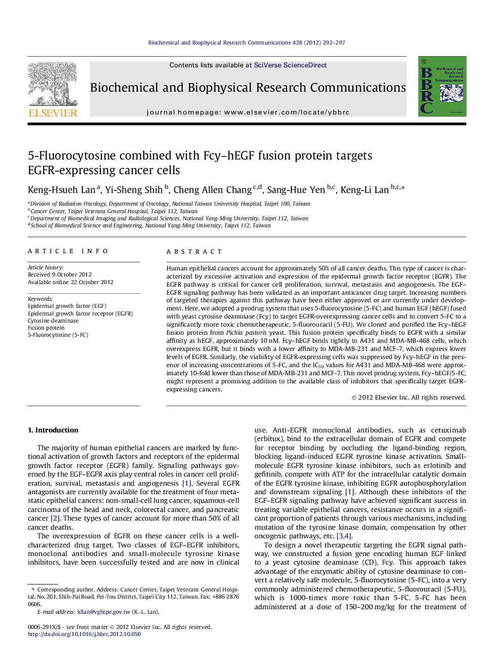 5-Fluorocytosine combined with Fcy–hEGF fusion protein targets EGFR-expressing cancer cells