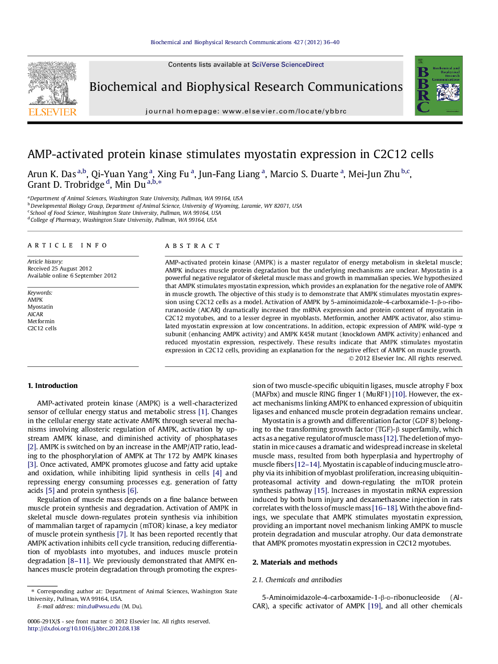 AMP-activated protein kinase stimulates myostatin expression in C2C12 cells