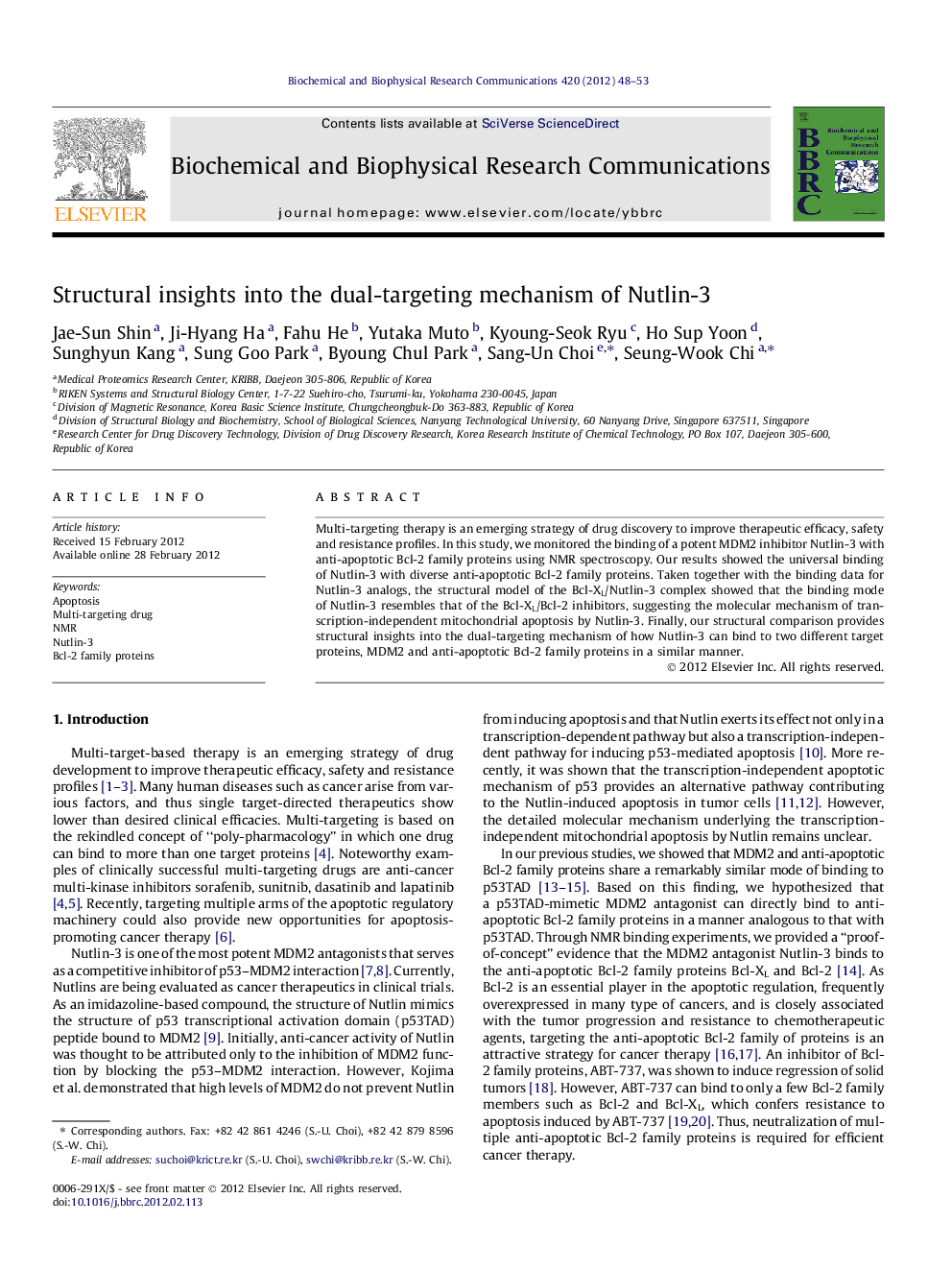 Structural insights into the dual-targeting mechanism of Nutlin-3