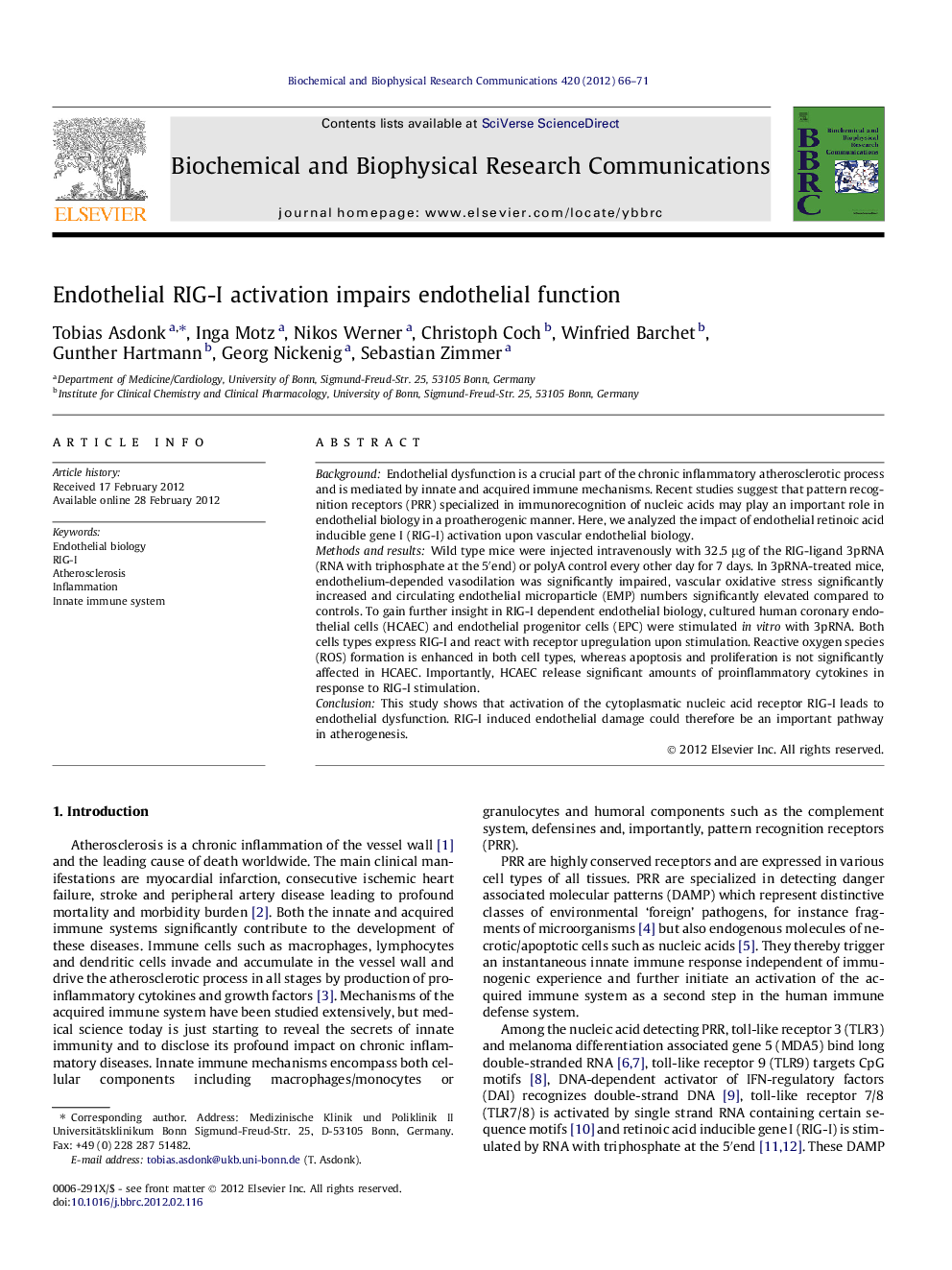 Endothelial RIG-I activation impairs endothelial function