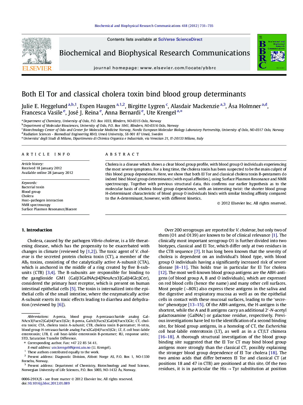 Both El Tor and classical cholera toxin bind blood group determinants