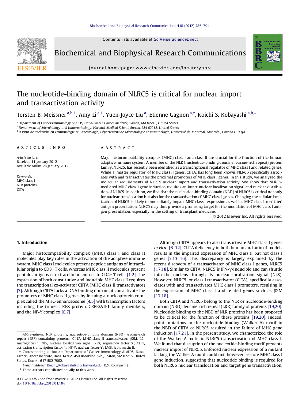 The nucleotide-binding domain of NLRC5 is critical for nuclear import and transactivation activity