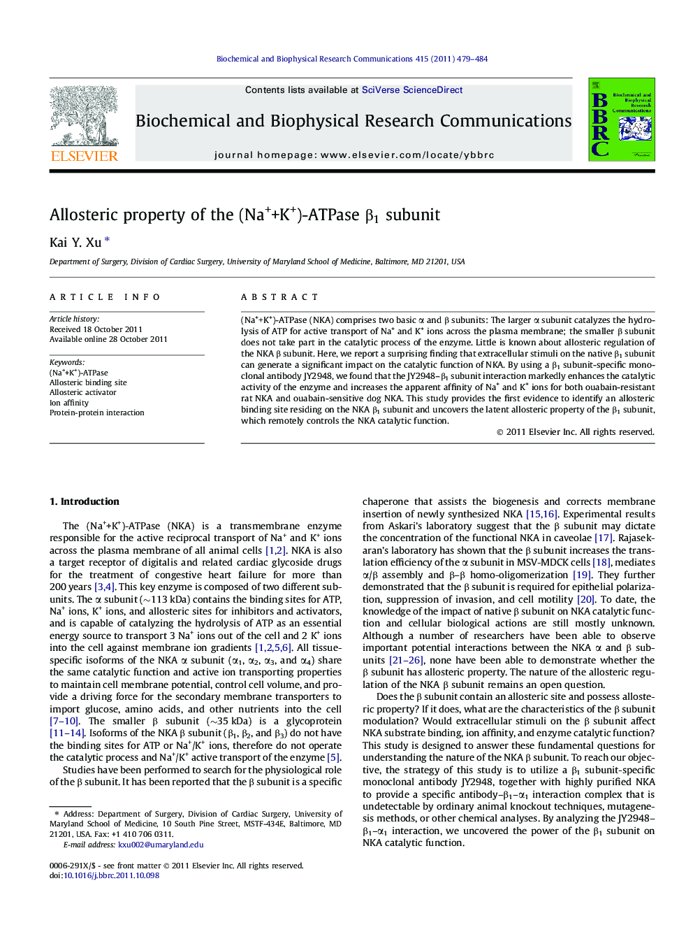 Allosteric property of the (Na++K+)-ATPase β1 subunit