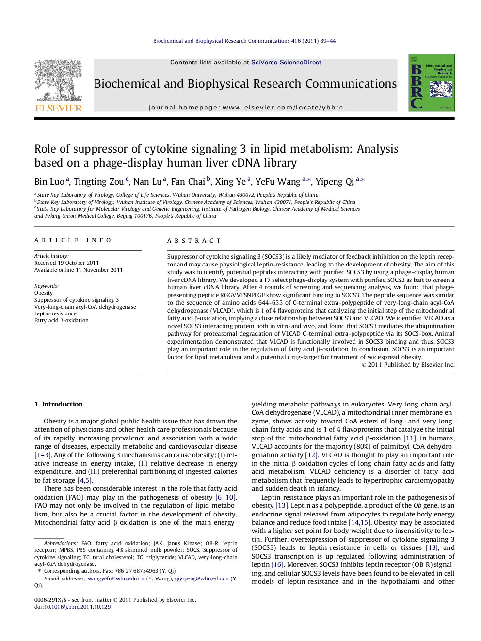 Role of suppressor of cytokine signaling 3 in lipid metabolism: Analysis based on a phage-display human liver cDNA library