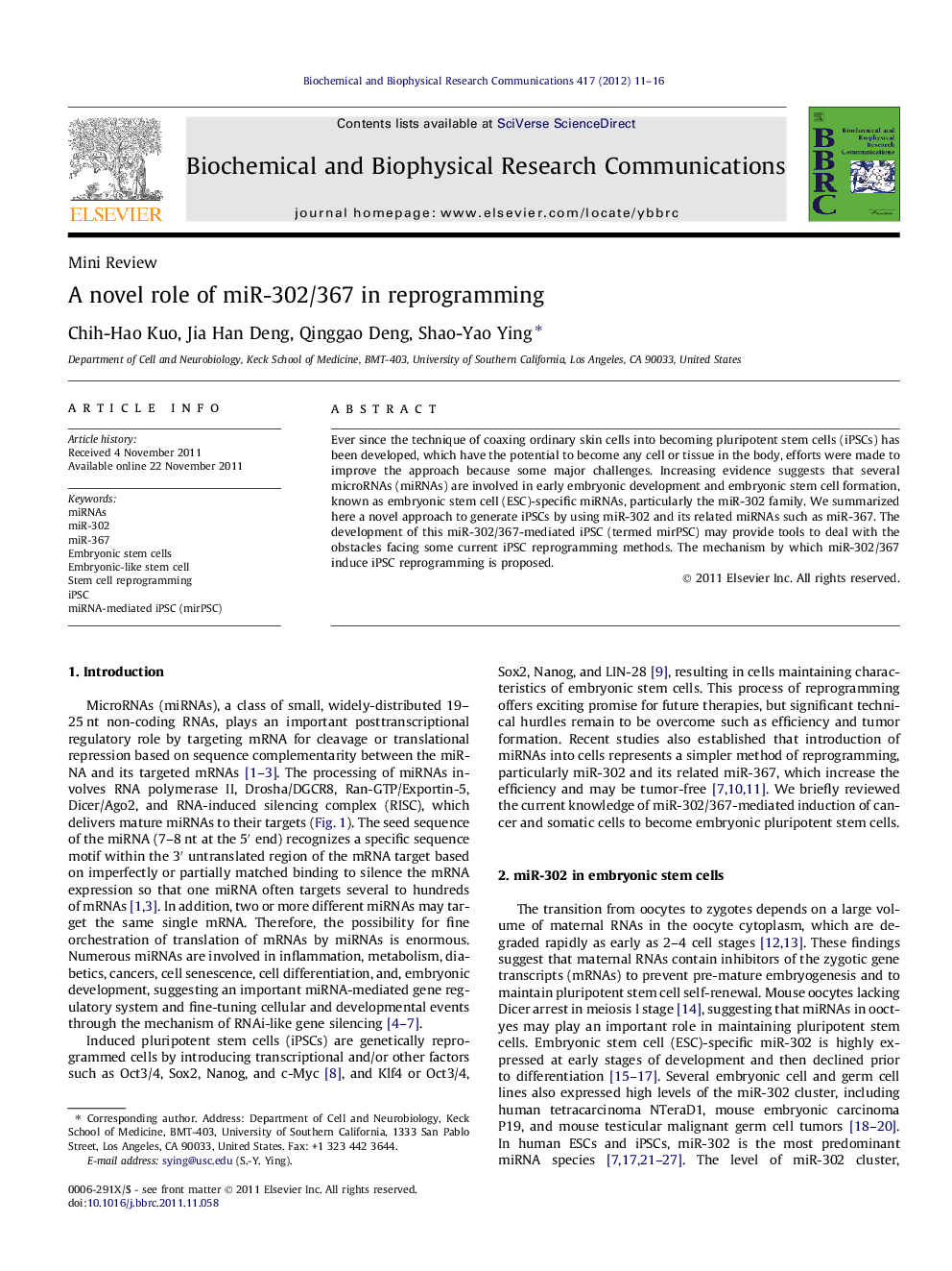 A novel role of miR-302/367 in reprogramming