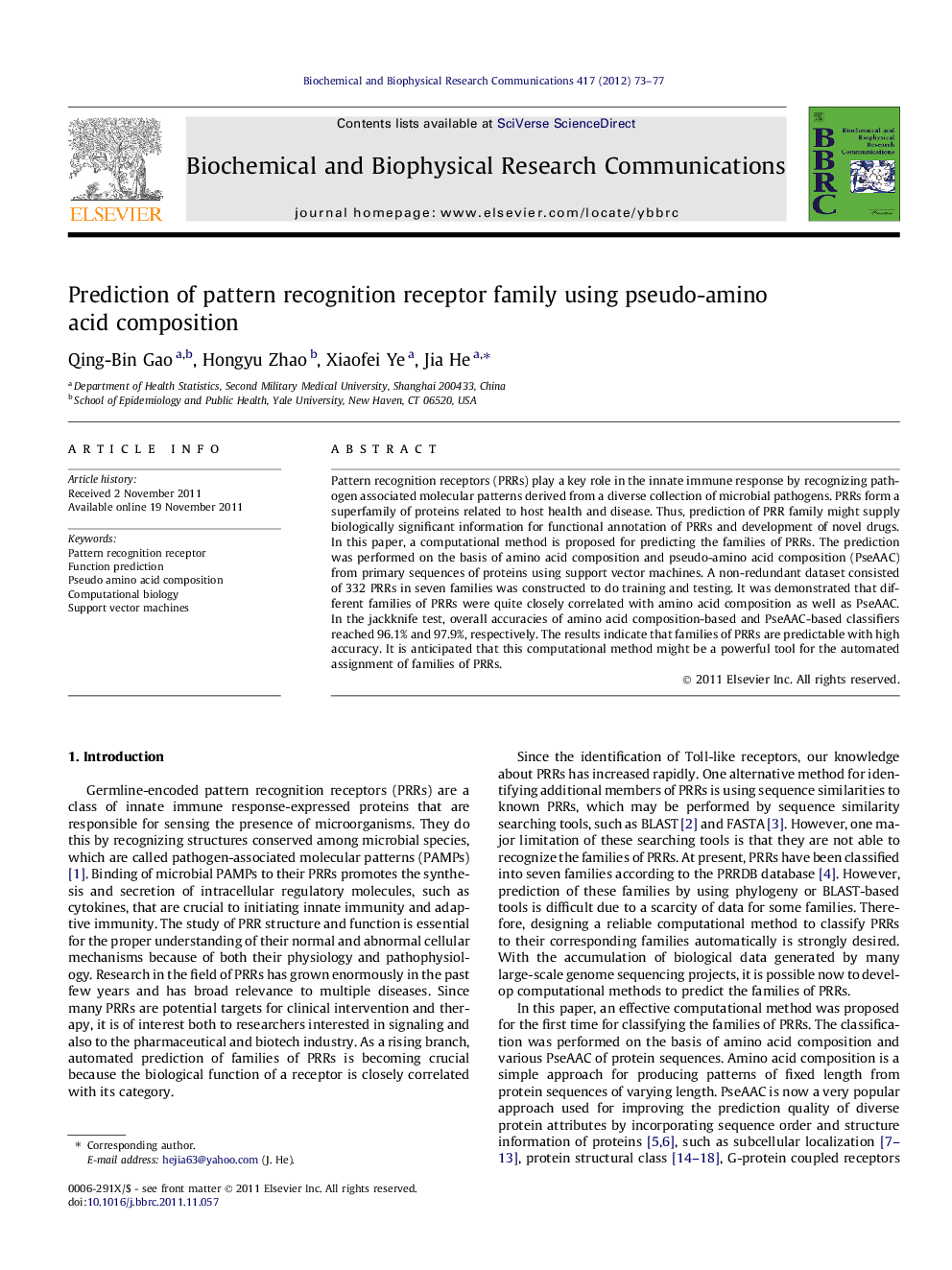 Prediction of pattern recognition receptor family using pseudo-amino acid composition