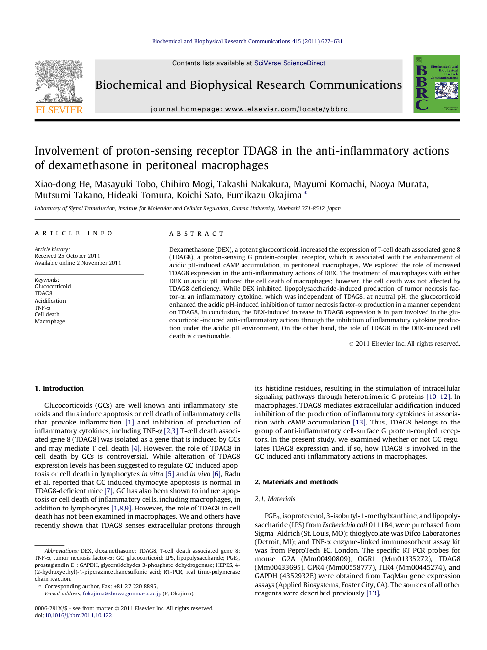 Involvement of proton-sensing receptor TDAG8 in the anti-inflammatory actions of dexamethasone in peritoneal macrophages