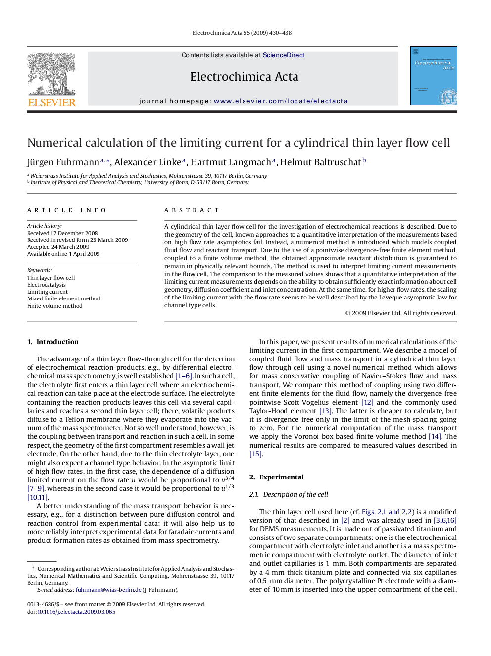 Numerical calculation of the limiting current for a cylindrical thin layer flow cell