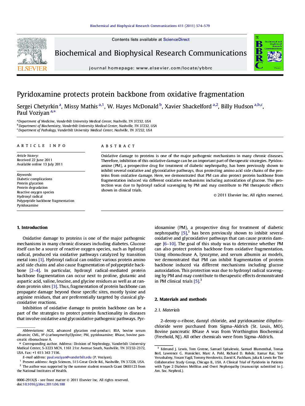 Pyridoxamine protects protein backbone from oxidative fragmentation