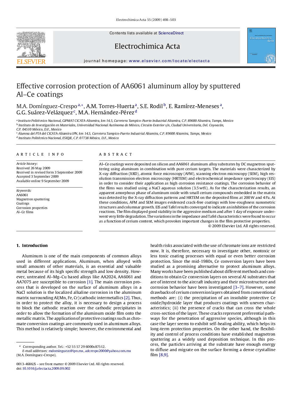 Effective corrosion protection of AA6061 aluminum alloy by sputtered Al–Ce coatings