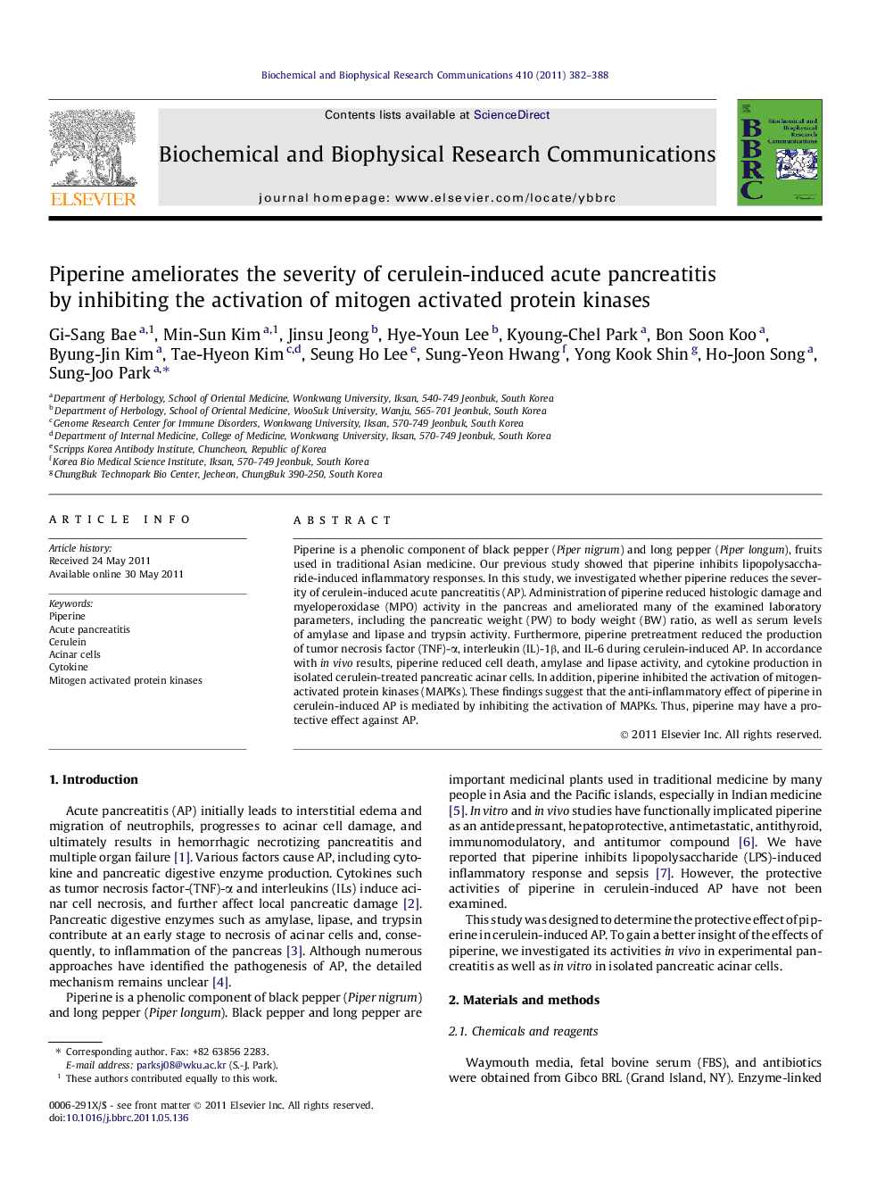 Piperine ameliorates the severity of cerulein-induced acute pancreatitis by inhibiting the activation of mitogen activated protein kinases