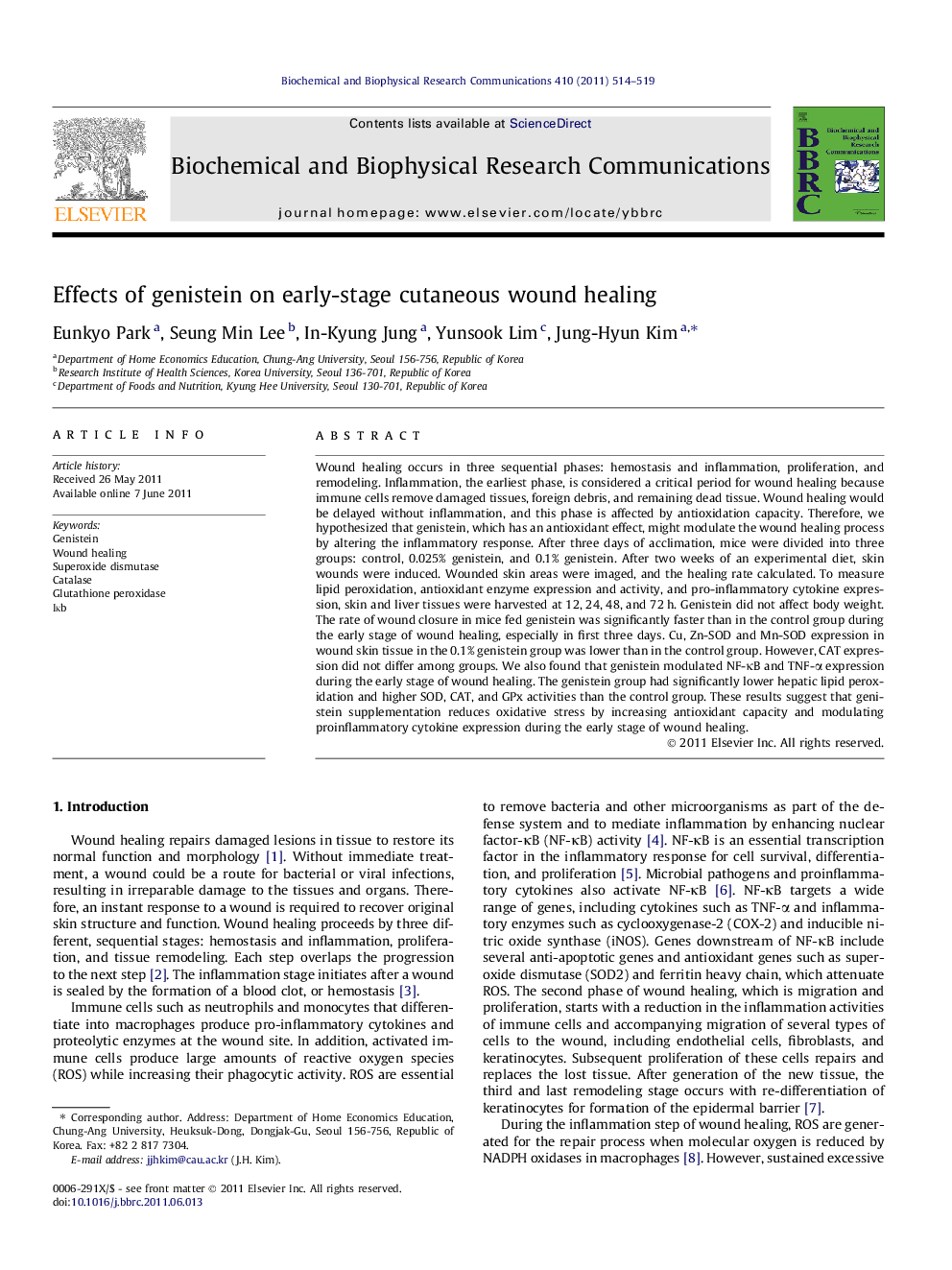 Effects of genistein on early-stage cutaneous wound healing