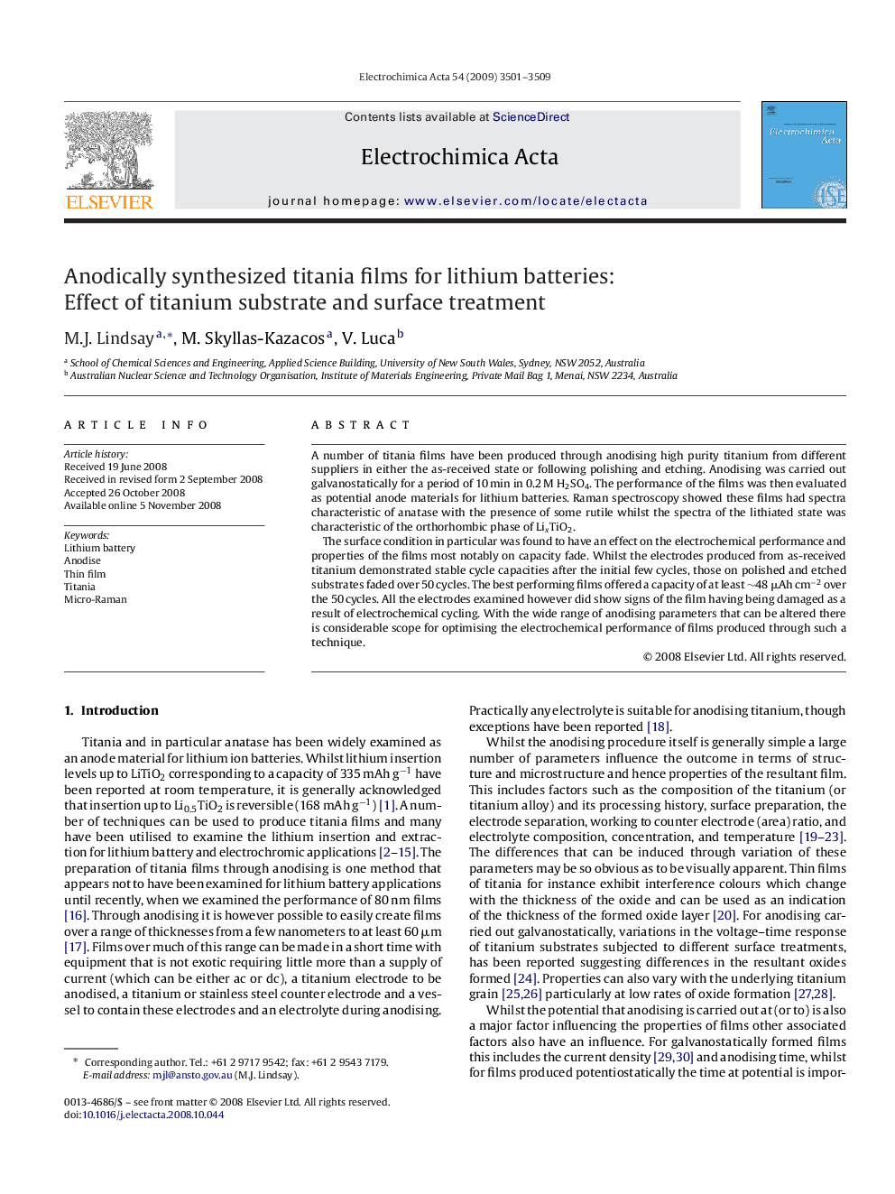 Anodically synthesized titania films for lithium batteries: Effect of titanium substrate and surface treatment