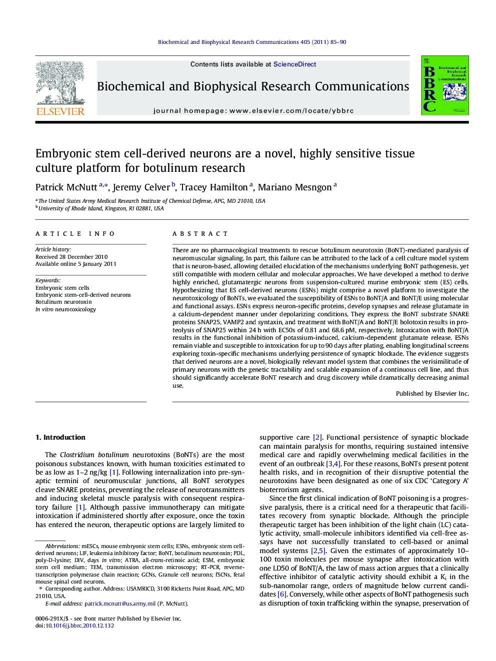 Embryonic stem cell-derived neurons are a novel, highly sensitive tissue culture platform for botulinum research