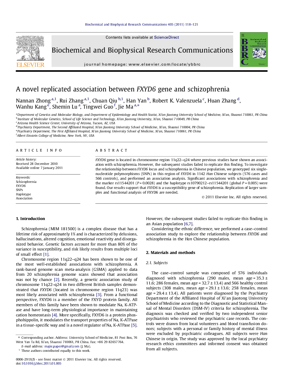 عکس صفحه اول مقاله: A novel replicated association between FXYD6 gene and schizophrenia A novel replicated association between FXYD6 gene and schizophrenia