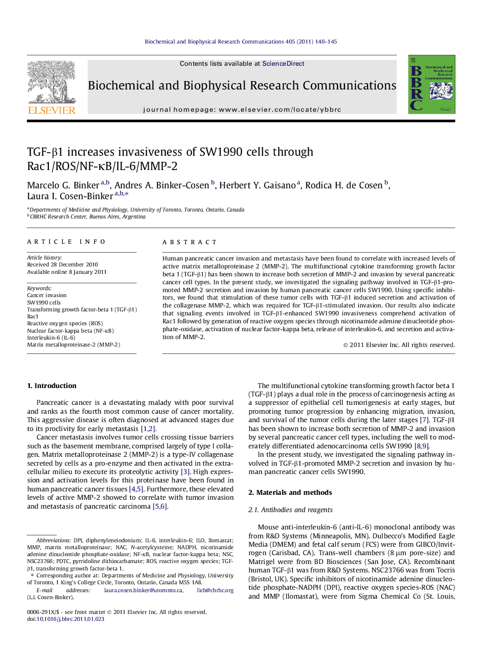 TGF-β1 increases invasiveness of SW1990 cells through Rac1/ROS/NF-κB/IL-6/MMP-2