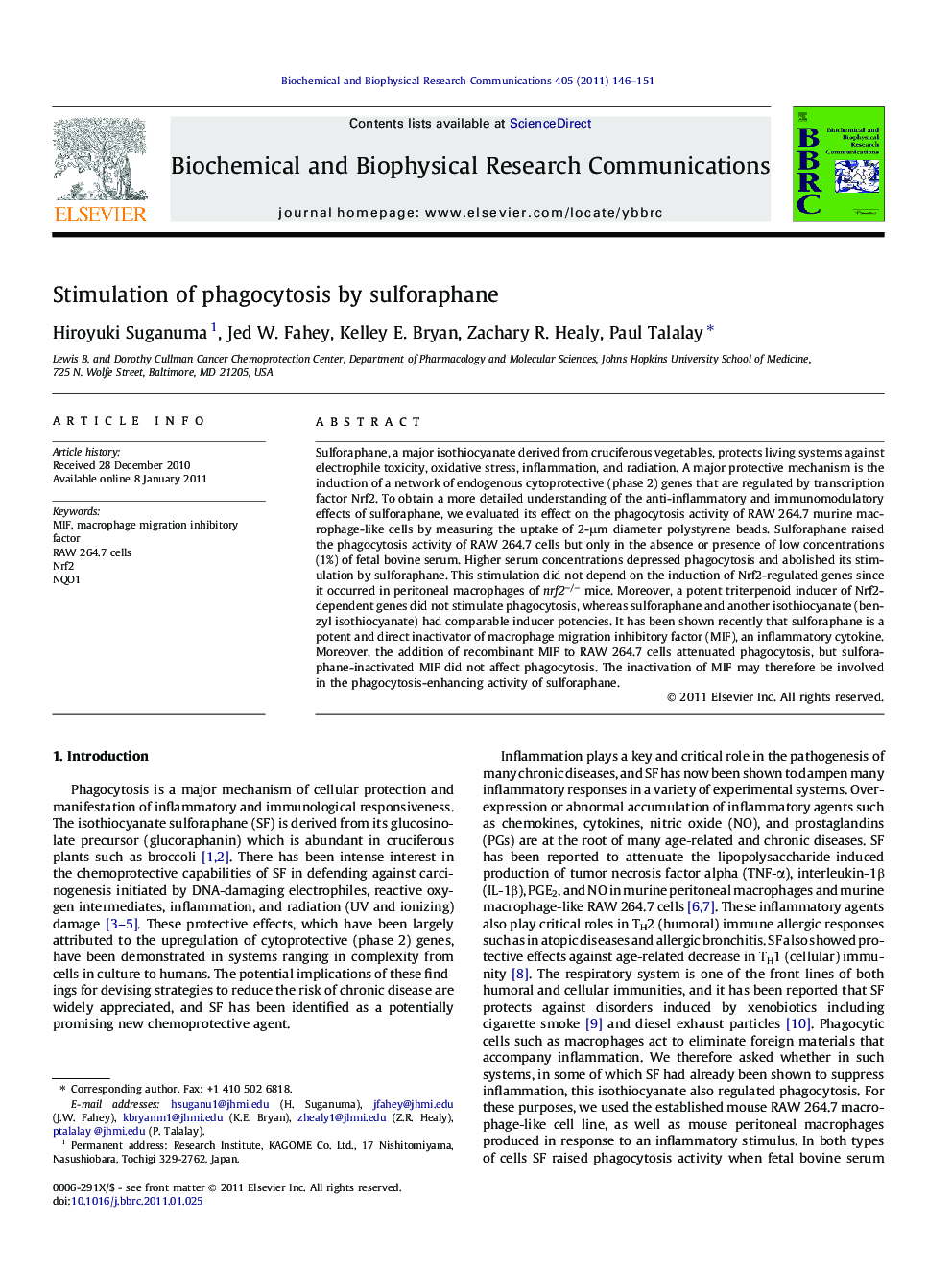 Stimulation of phagocytosis by sulforaphane