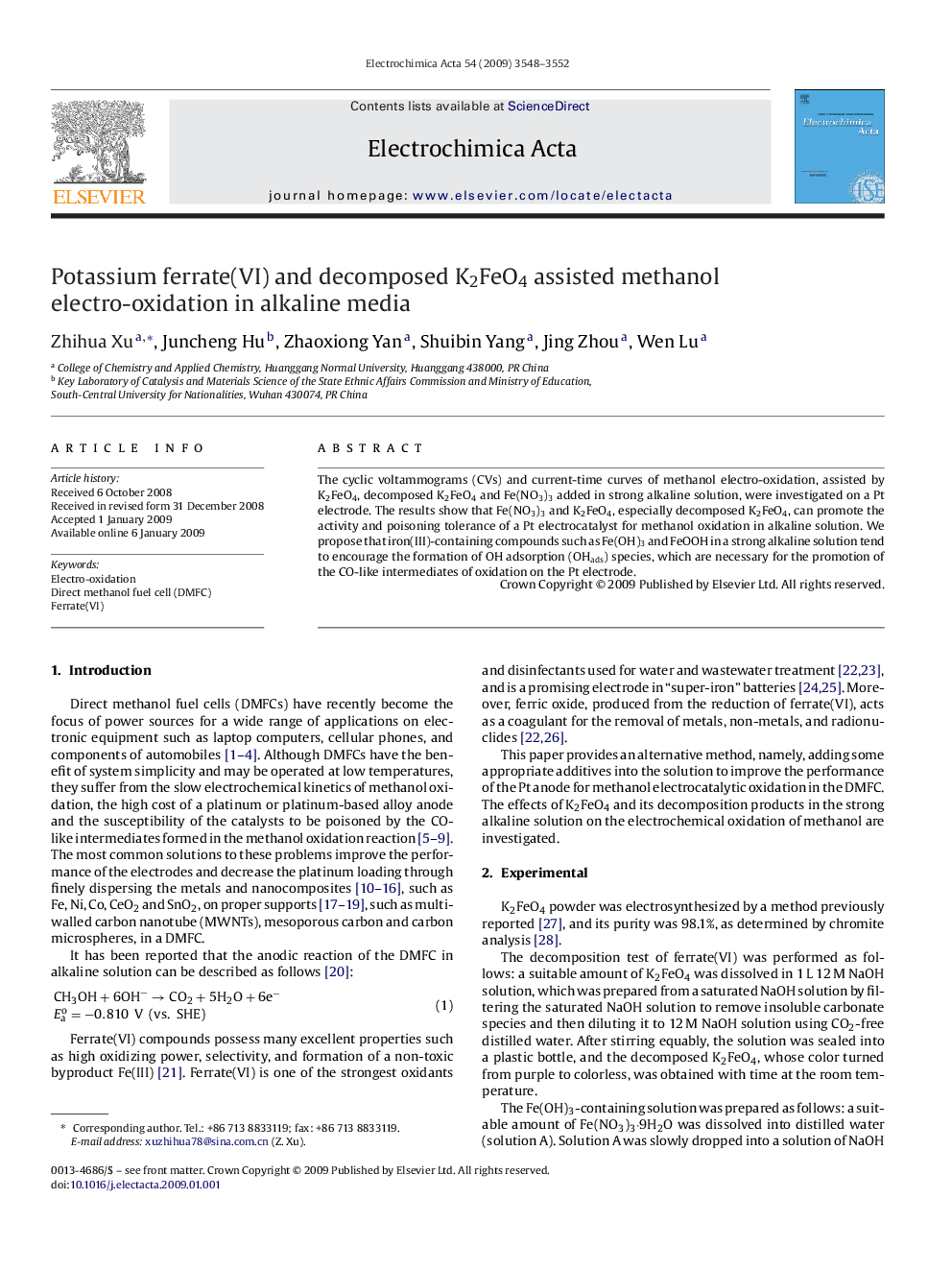 Potassium ferrate(VI) and decomposed K2FeO4 assisted methanol electro-oxidation in alkaline media