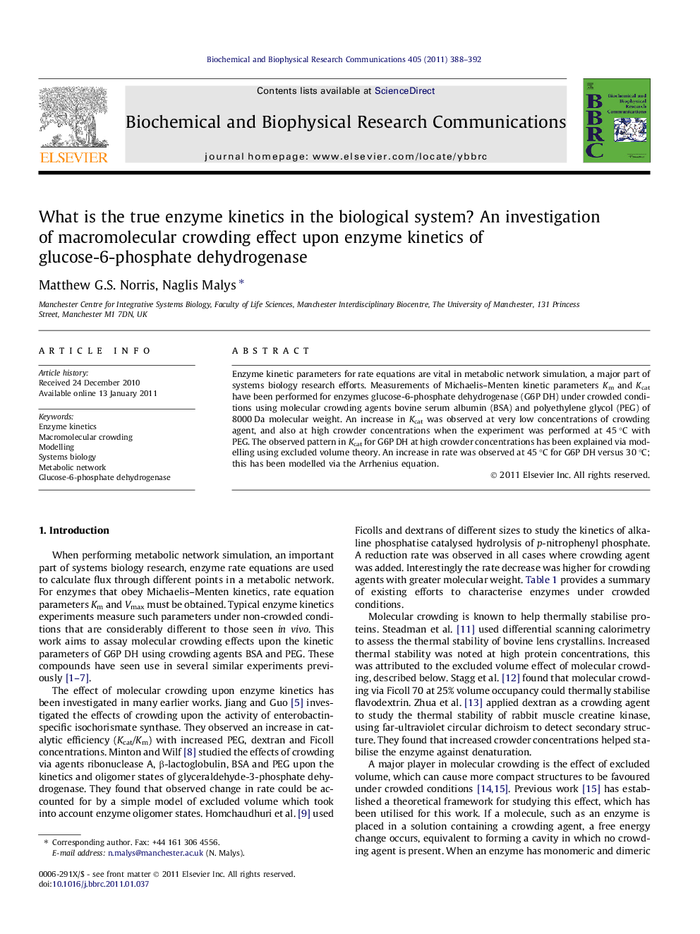 What is the true enzyme kinetics in the biological system? An investigation of macromolecular crowding effect upon enzyme kinetics of glucose-6-phosphate dehydrogenase