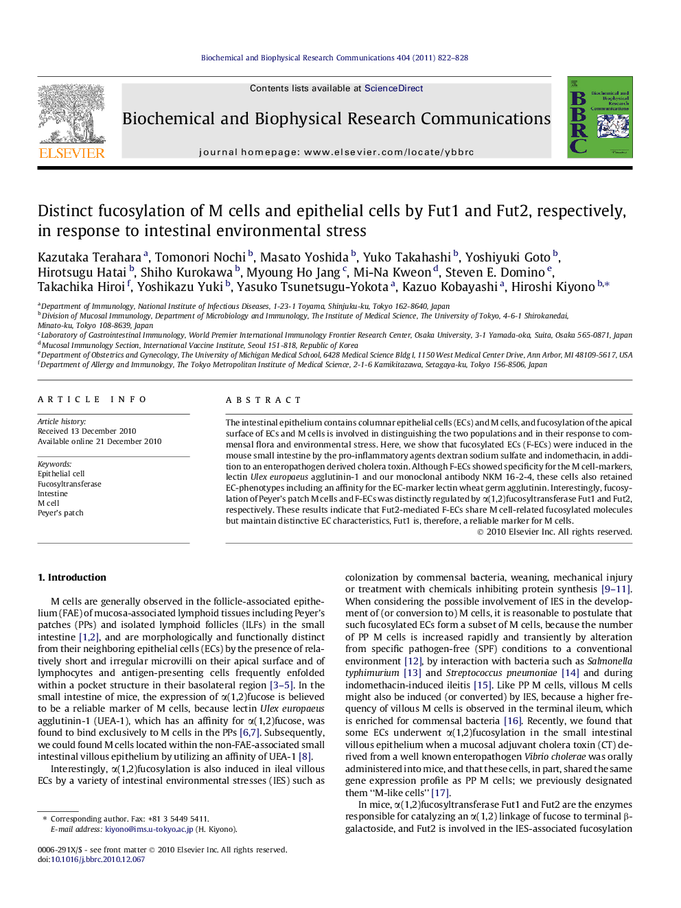 Distinct fucosylation of M cells and epithelial cells by Fut1 and Fut2, respectively, in response to intestinal environmental stress