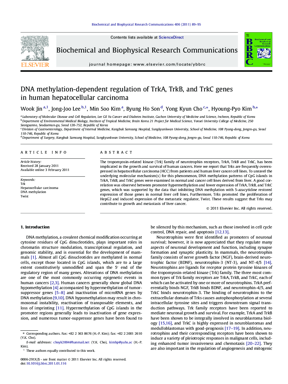 DNA methylation-dependent regulation of TrkA, TrkB, and TrkC genes in human hepatocellular carcinoma