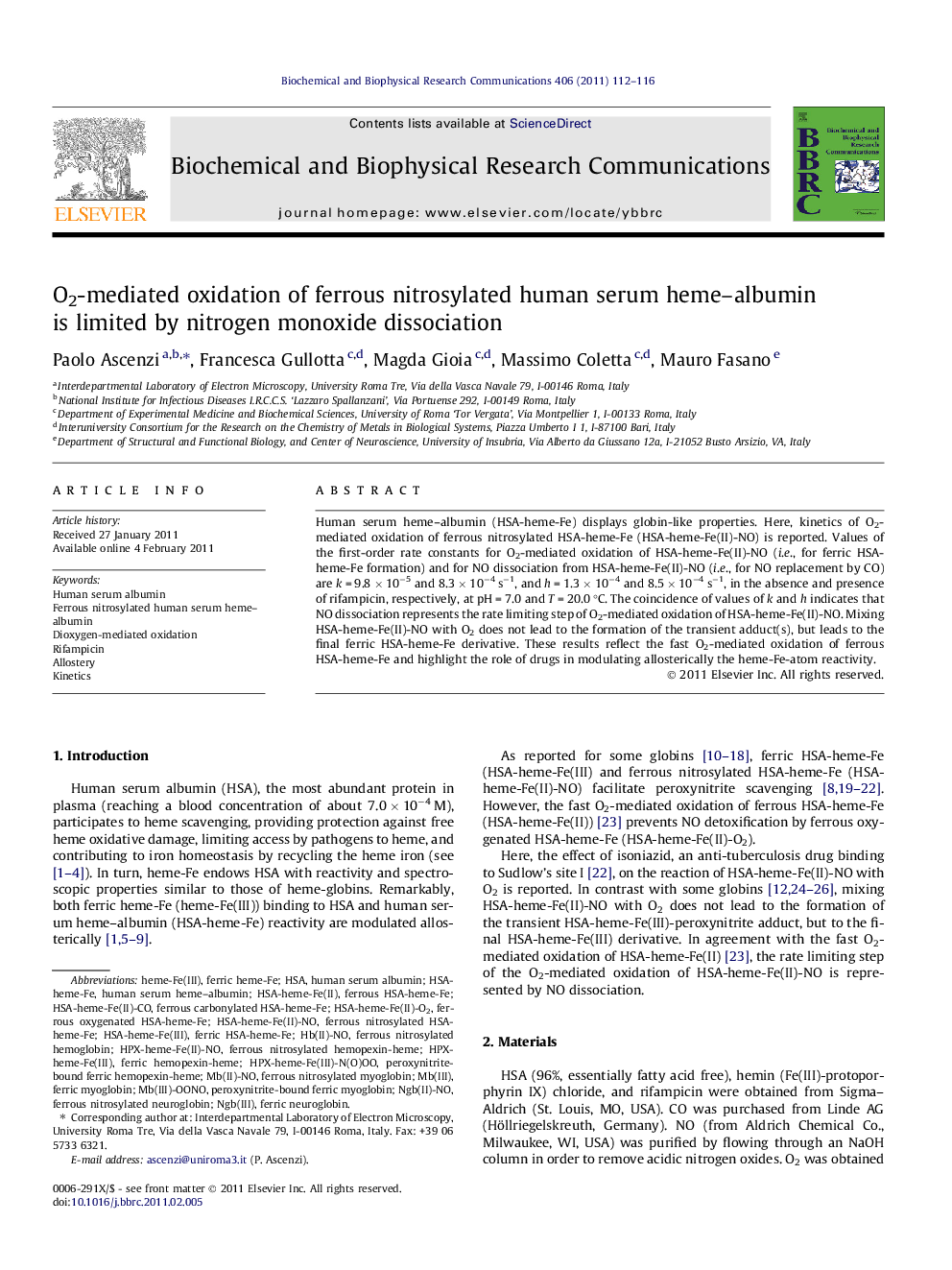 O2-mediated oxidation of ferrous nitrosylated human serum heme–albumin is limited by nitrogen monoxide dissociation