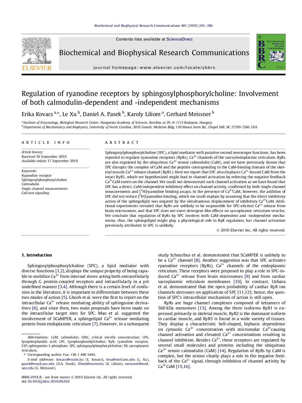 Regulation of ryanodine receptors by sphingosylphosphorylcholine: Involvement of both calmodulin-dependent and -independent mechanisms