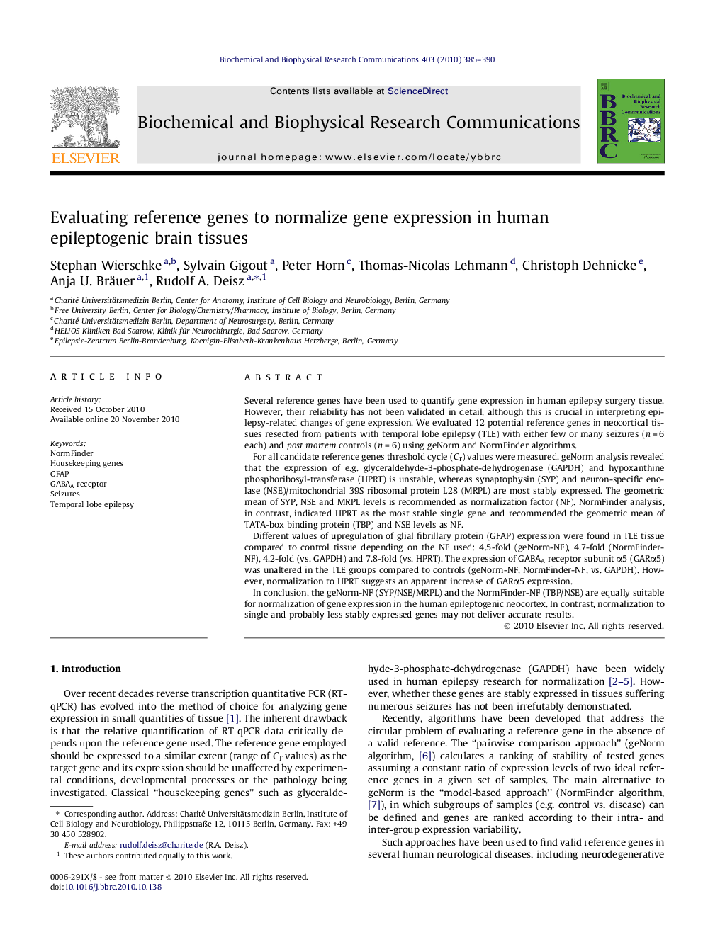 Evaluating reference genes to normalize gene expression in human epileptogenic brain tissues