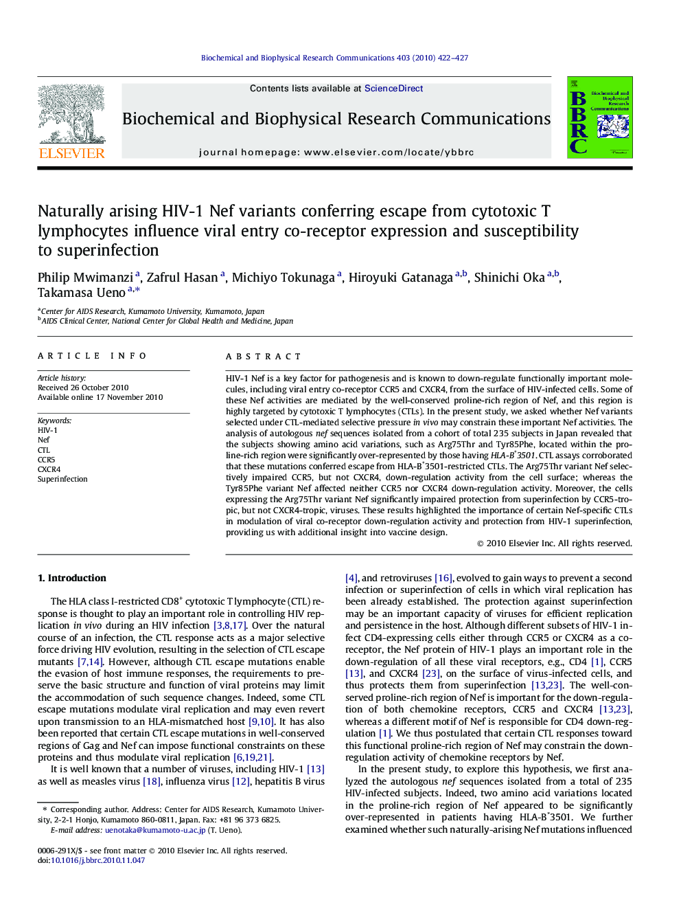 Naturally arising HIV-1 Nef variants conferring escape from cytotoxic T lymphocytes influence viral entry co-receptor expression and susceptibility to superinfection