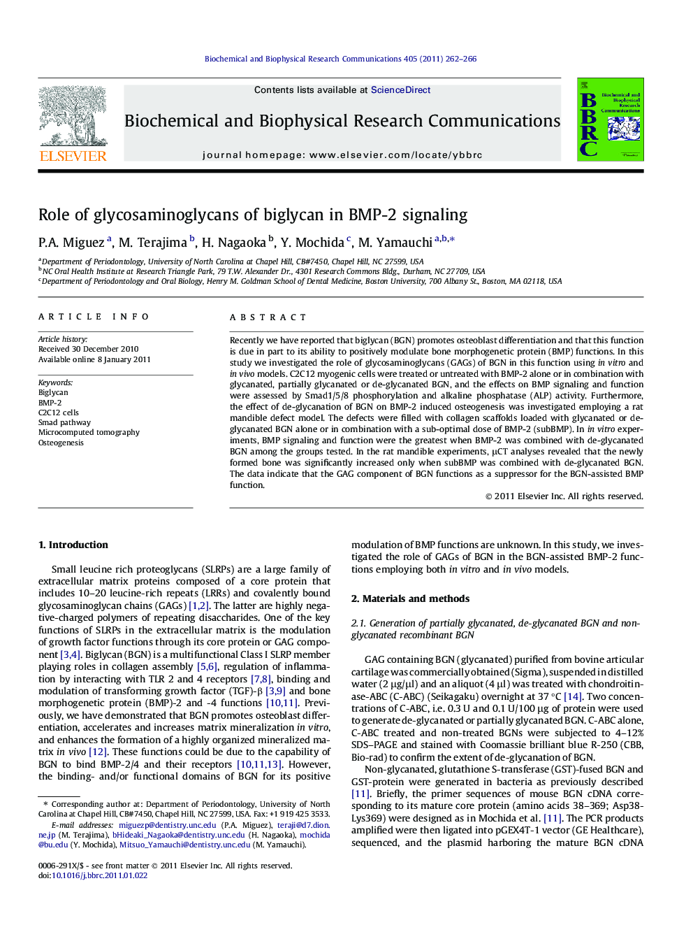 Role of glycosaminoglycans of biglycan in BMP-2 signaling