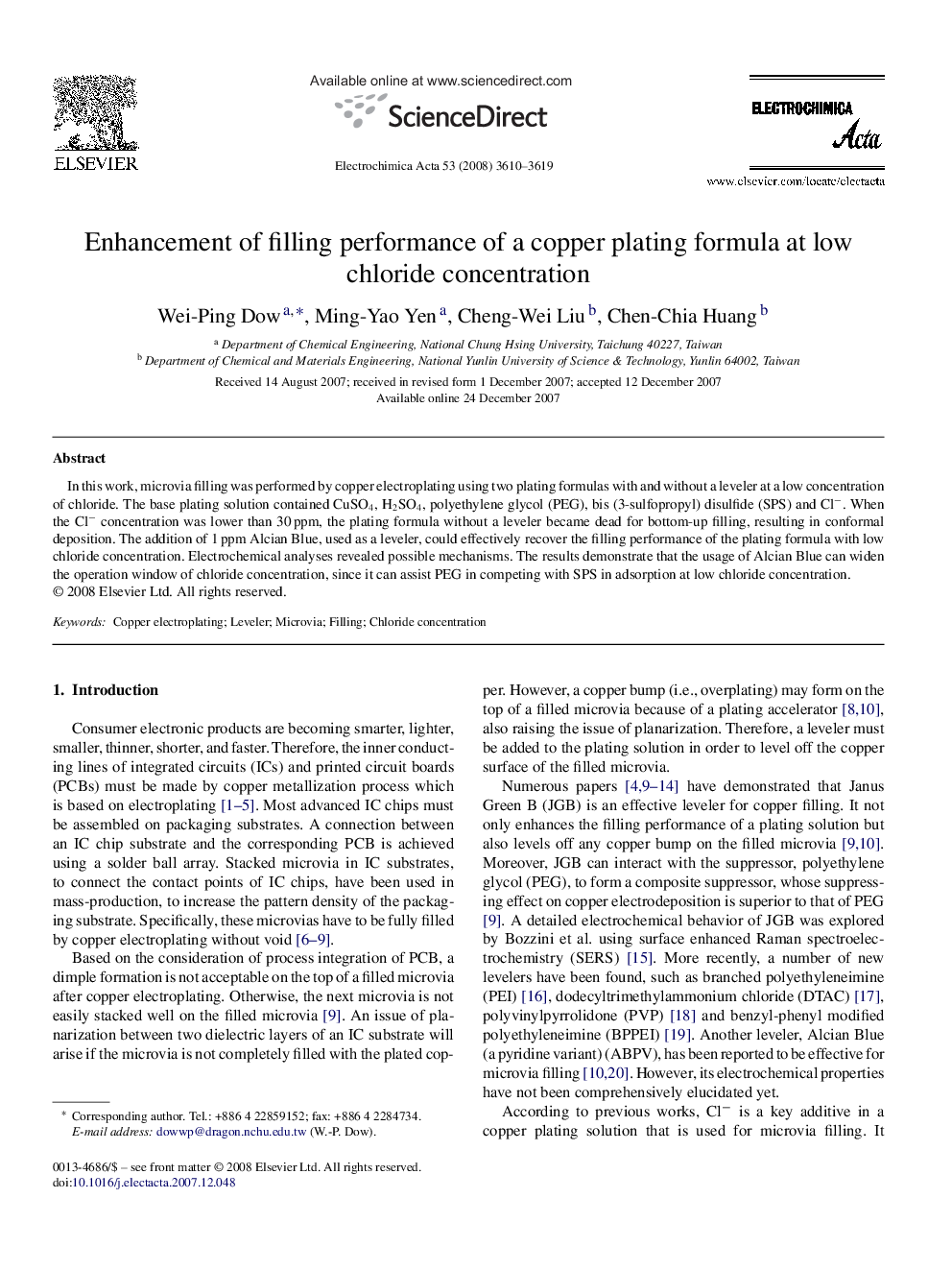 Enhancement of filling performance of a copper plating formula at low chloride concentration