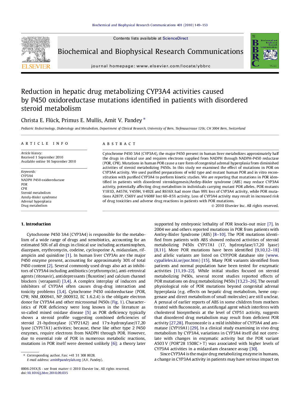 Reduction in hepatic drug metabolizing CYP3A4 activities caused by P450 oxidoreductase mutations identified in patients with disordered steroid metabolism