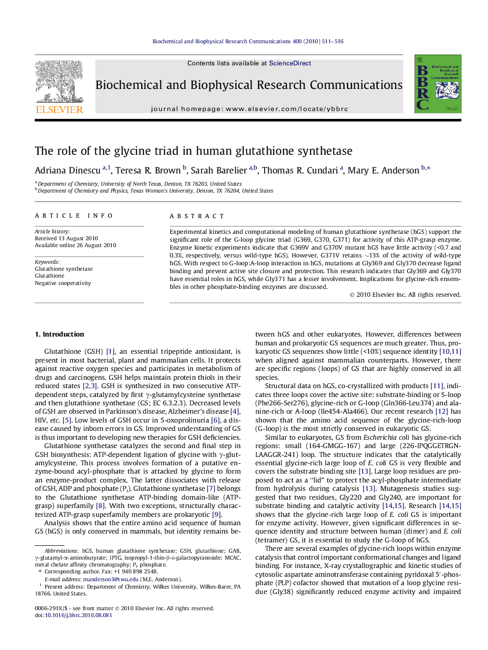 The role of the glycine triad in human glutathione synthetase