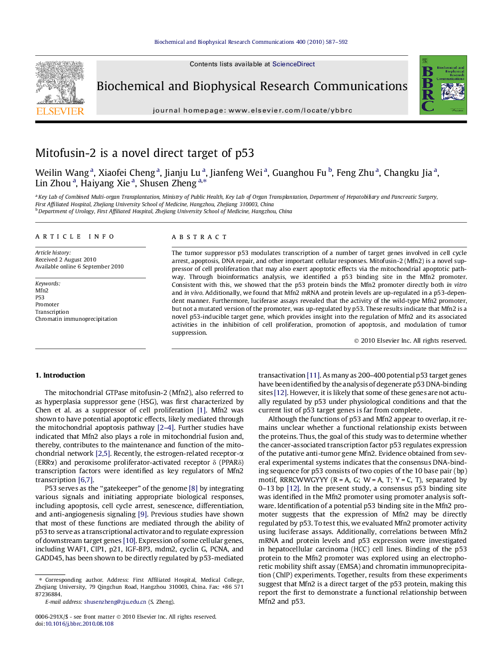 Mitofusin-2 is a novel direct target of p53