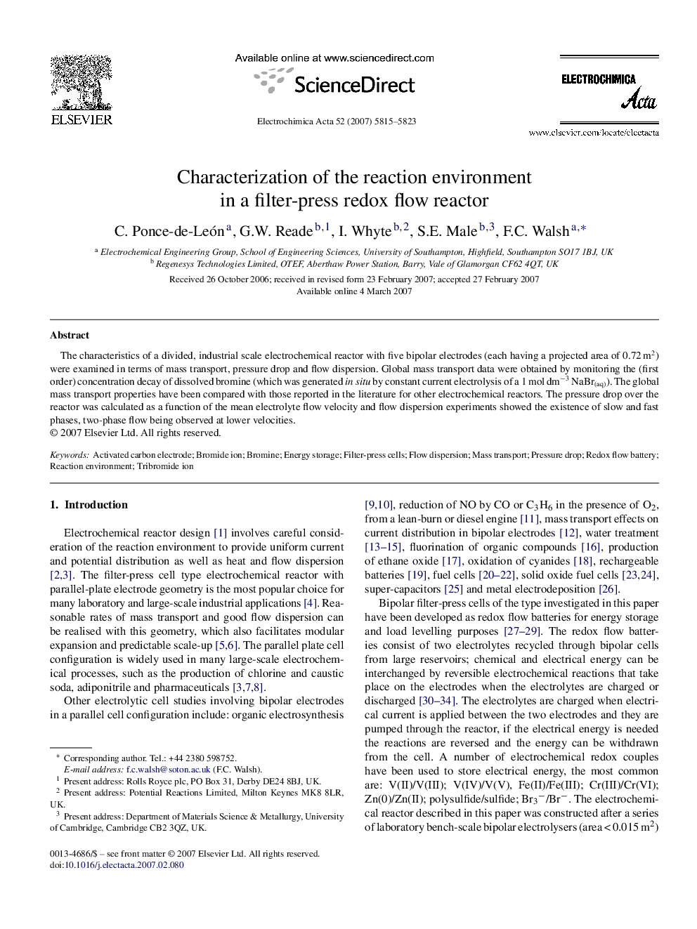 Characterization of the reaction environment in a filter-press redox flow reactor