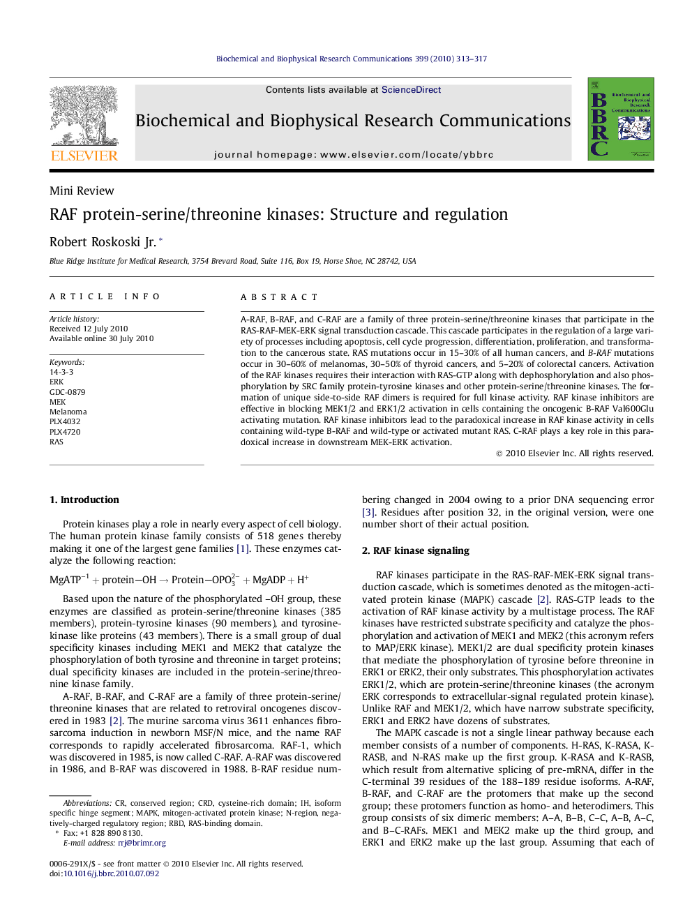 RAF protein-serine/threonine kinases: Structure and regulation