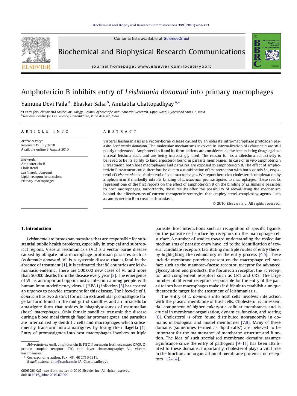 Amphotericin B inhibits entry of Leishmania donovani into primary macrophages