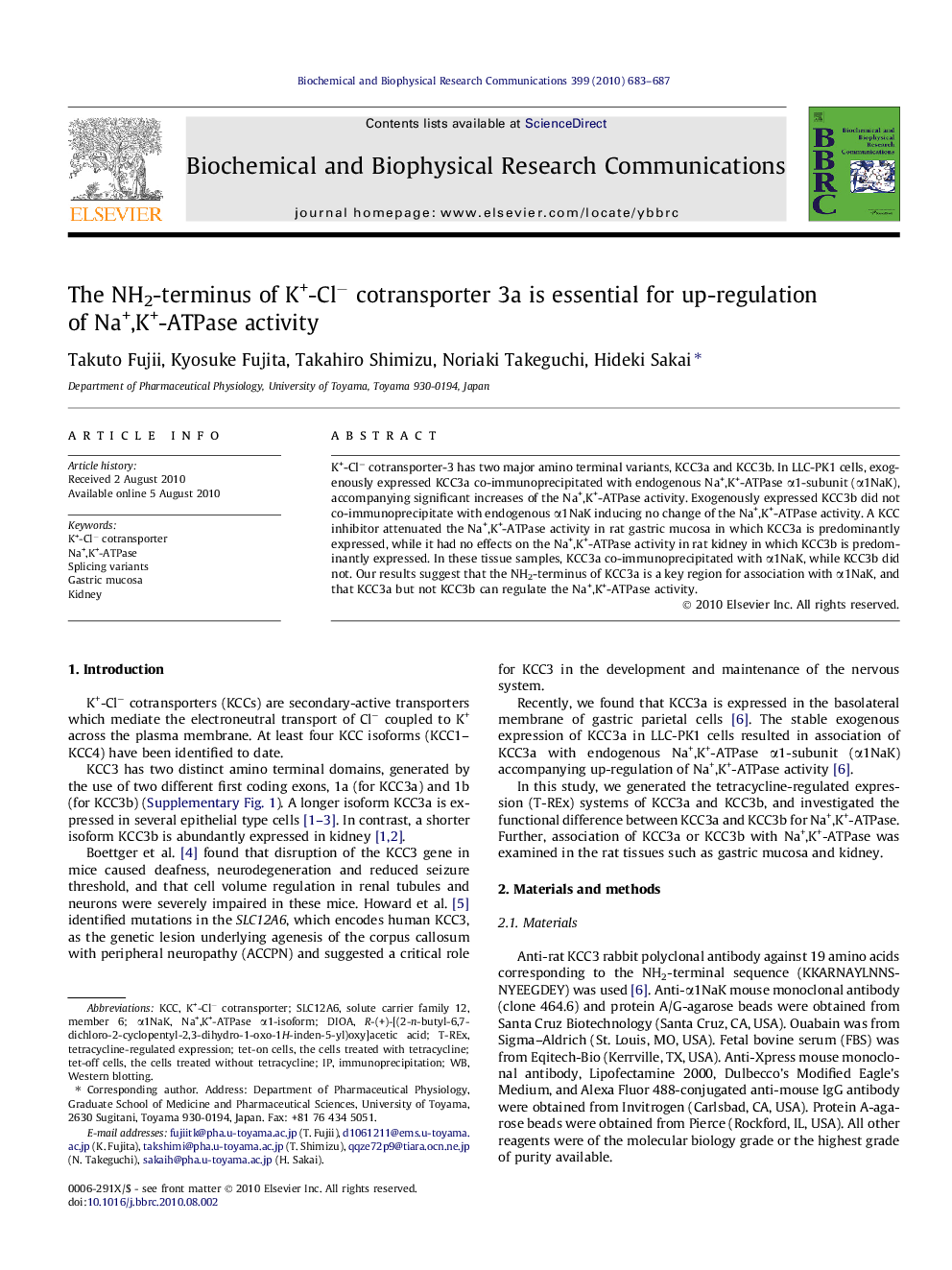The NH2-terminus of K+-Cl− cotransporter 3a is essential for up-regulation of Na+,K+-ATPase activity