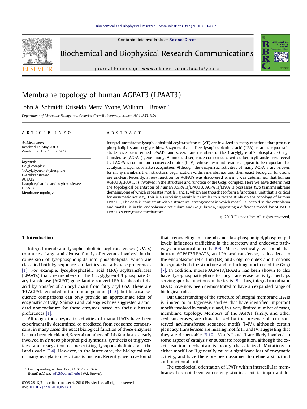 Membrane topology of human AGPAT3 (LPAAT3)