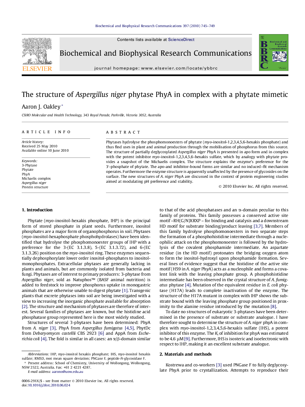 The structure of Aspergillus niger phytase PhyA in complex with a phytate mimetic