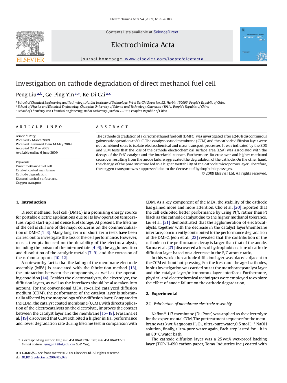 عکس صفحه اول مقاله: Investigation on cathode degradation of direct methanol fuel cell Investigation on cathode degradation of direct methanol fuel cell