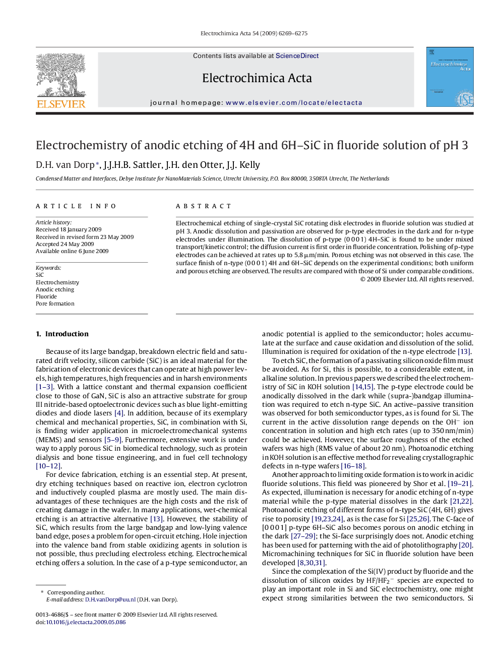 Electrochemistry of anodic etching of 4H and 6H–SiC in fluoride solution of pH 3