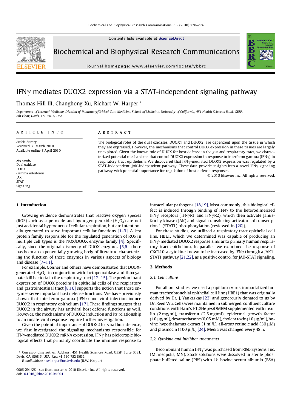 IFNγ mediates DUOX2 expression via a STAT-independent signaling pathway