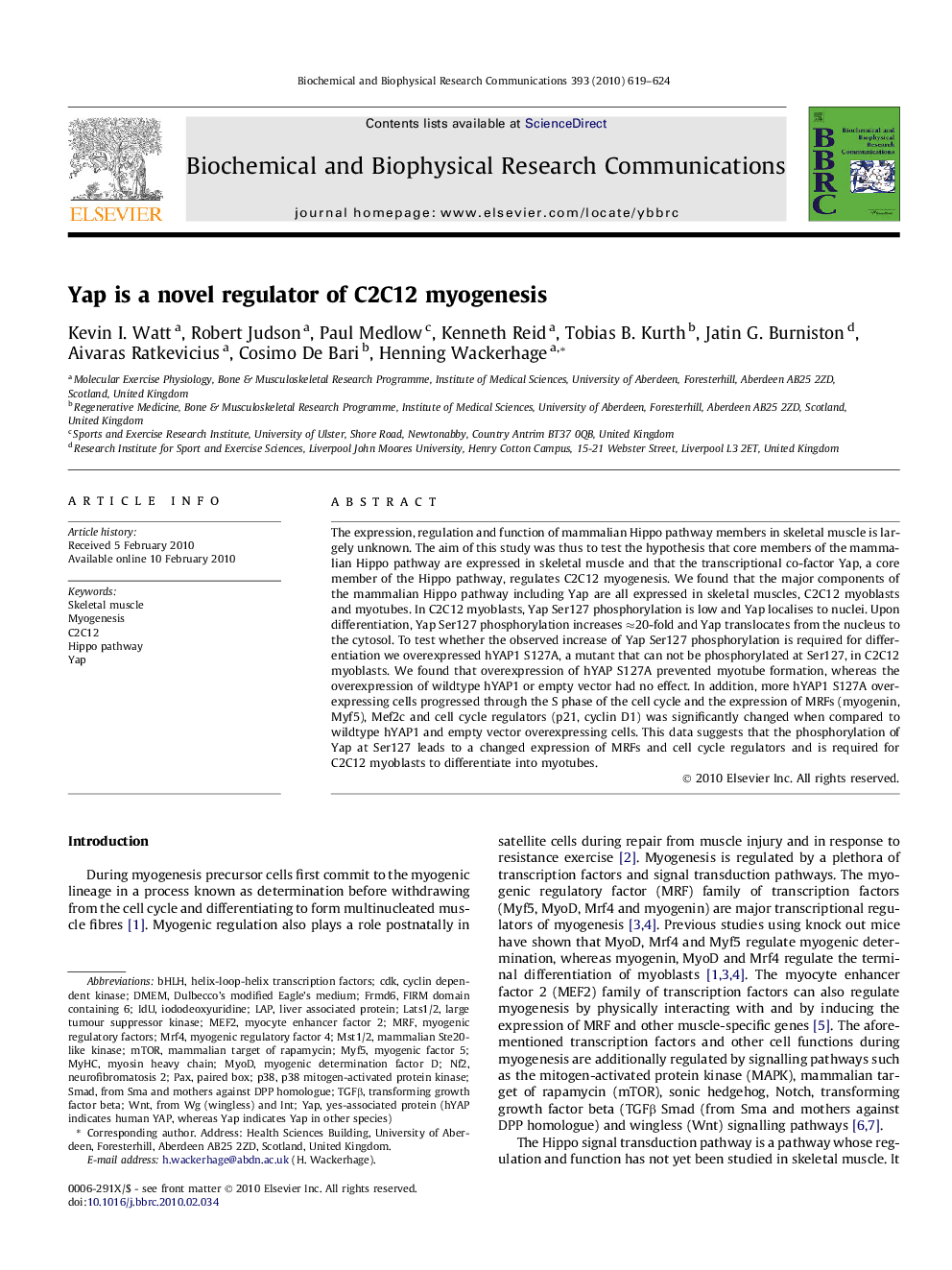 Yap is a novel regulator of C2C12 myogenesis