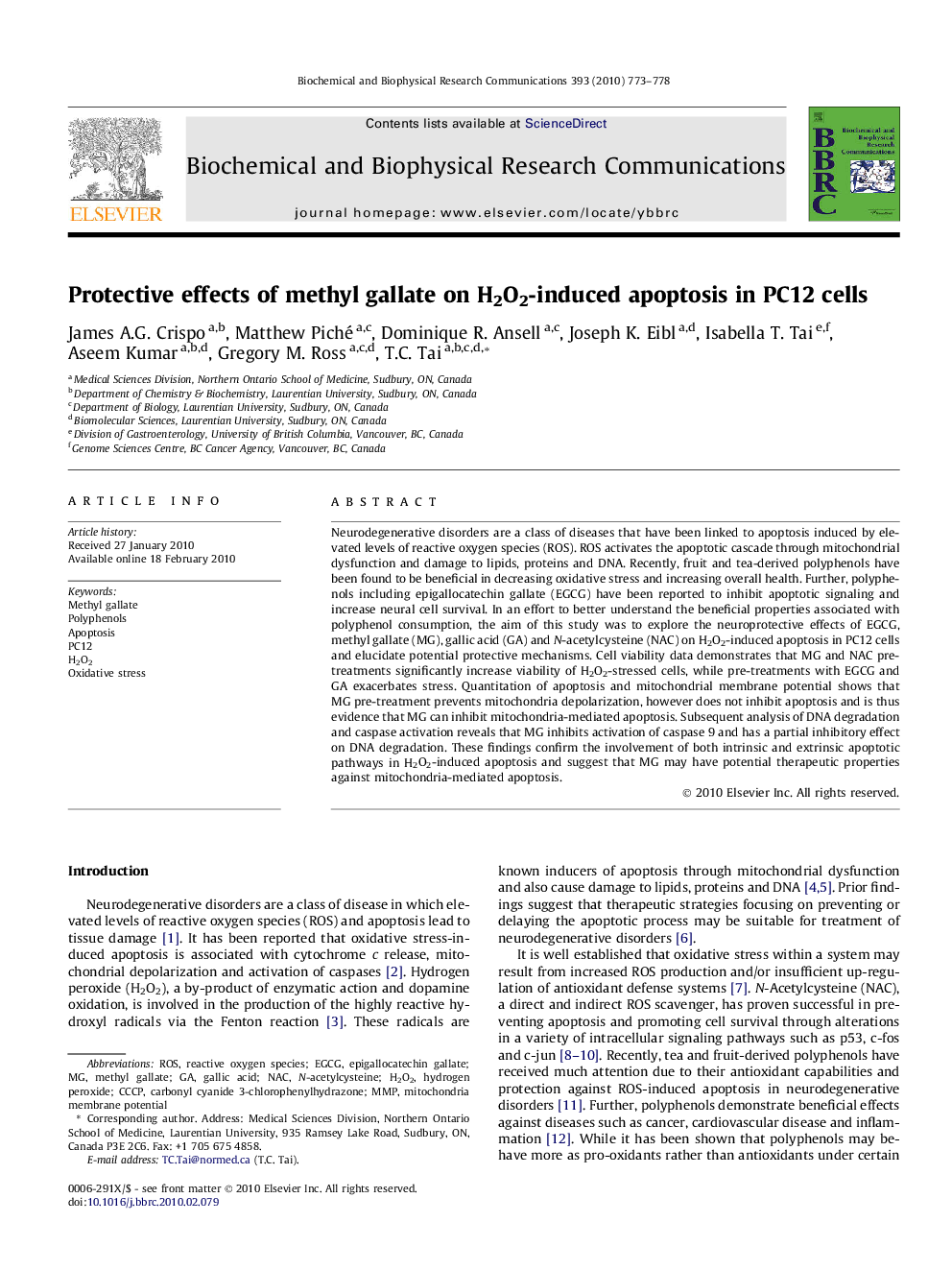 Protective effects of methyl gallate on H2O2-induced apoptosis in PC12 cells