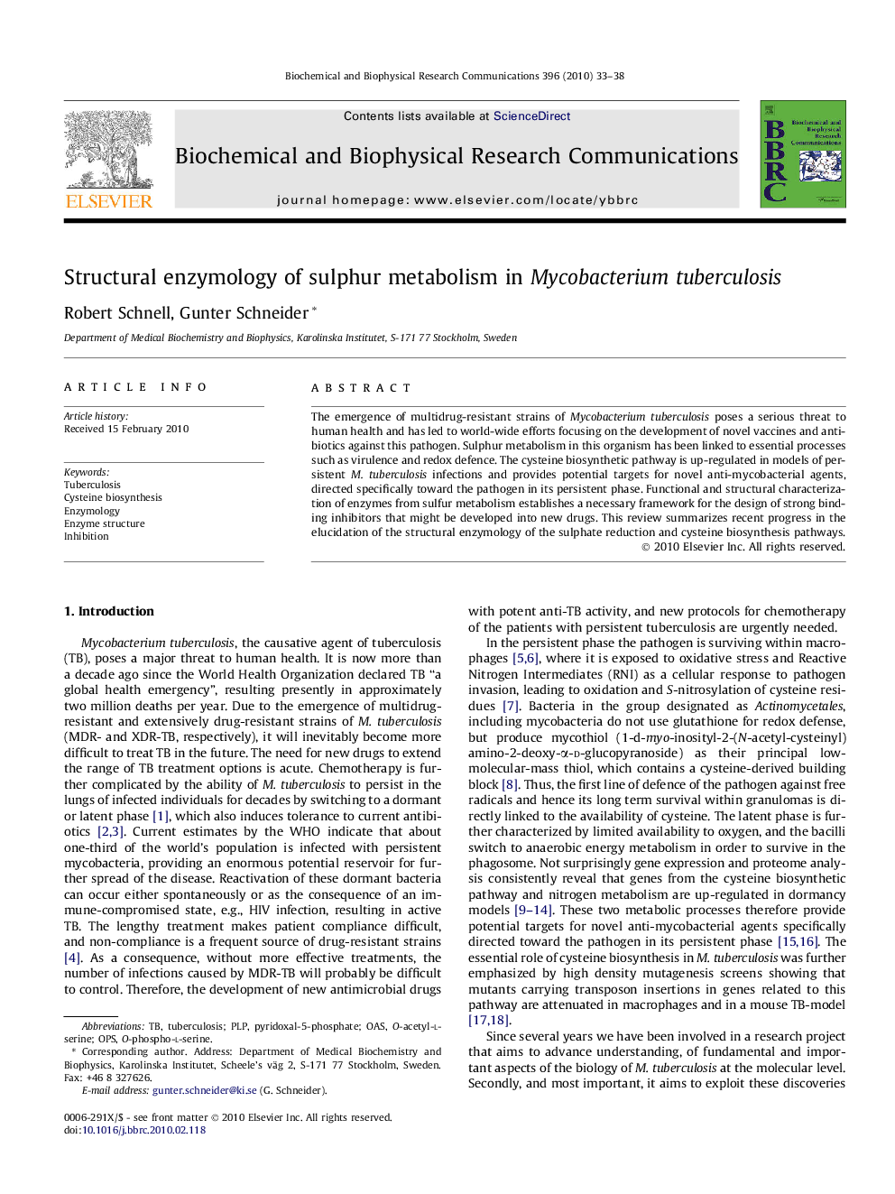 Structural enzymology of sulphur metabolism in Mycobacterium tuberculosis