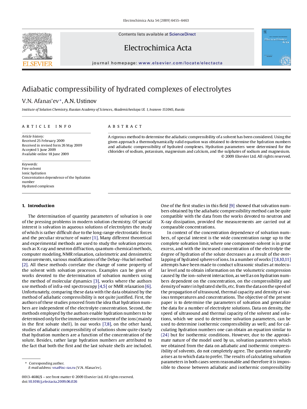 Adiabatic compressibility of hydrated complexes of electrolytes