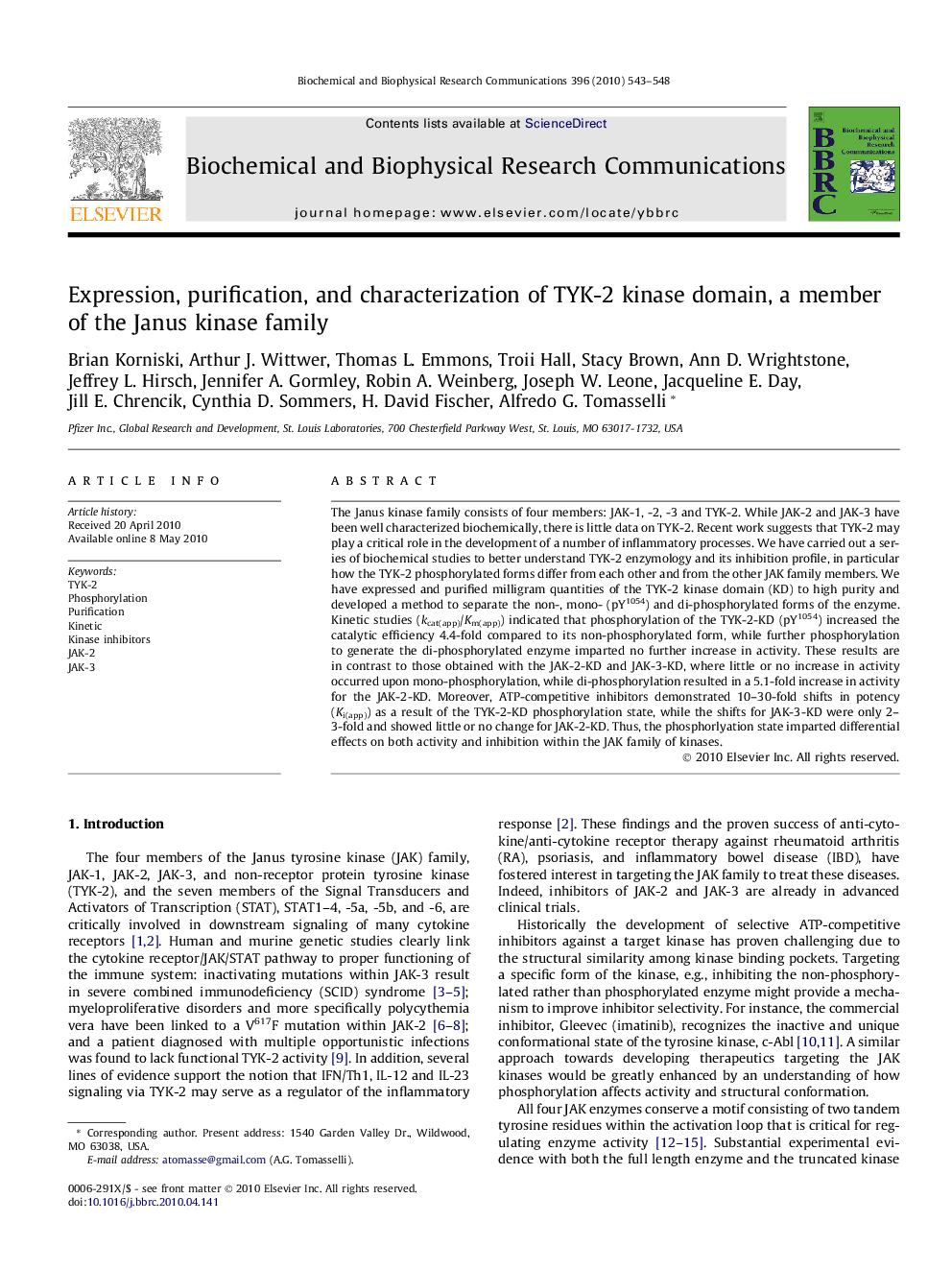 Expression, purification, and characterization of TYK-2 kinase domain, a member of the Janus kinase family